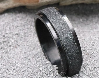 6mm Sandblasted Black Spinner Men or Women Fashion Band (minimalist, engagement, anniversary, promise ring, wedding ring) US Sizes 6-14