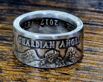 Niue 2017 Guardian Angel One Dollar .999 Silver Coin - Coin Ring US Sizes 3-20
