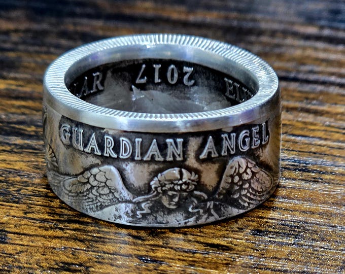 Niue 2017 Guardian Angel One Dollar .999 Silver Coin - Coin Ring US Sizes 3-20