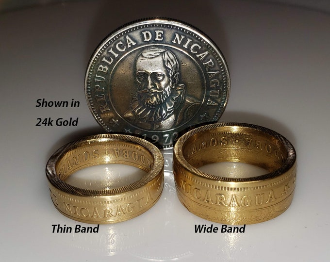 1939-74 Nicaragua 25 Centavos de Córdoba "Thin Ladies Band" (Beautiful Ring Hand Crafted from a coin)  | Wedding Band or Anniversary Gift