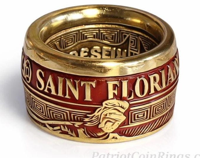 Firefighters St. Florian Solid Brass Challenge Coin Hand Forged into a Ring