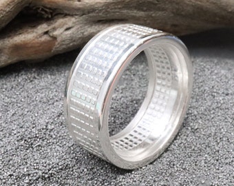 Geometric Radial Coin Ring Platinum Plated and Hand forged from a Solid Silver Radial Bullion Round Coin (US Sizes 5-23)