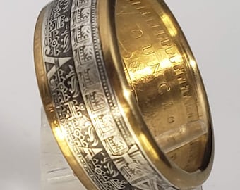 Aztec Mayan Calendar 9999 Solid Silver Coin Ring (Tonatiuh Sun Stone ~ Emperor Cuauhtémoc) 1/2oz Coin forged into a Ring Sizes 4-15