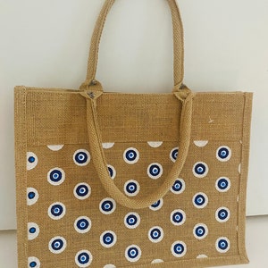 Evil Eye Jute Tote Bag
