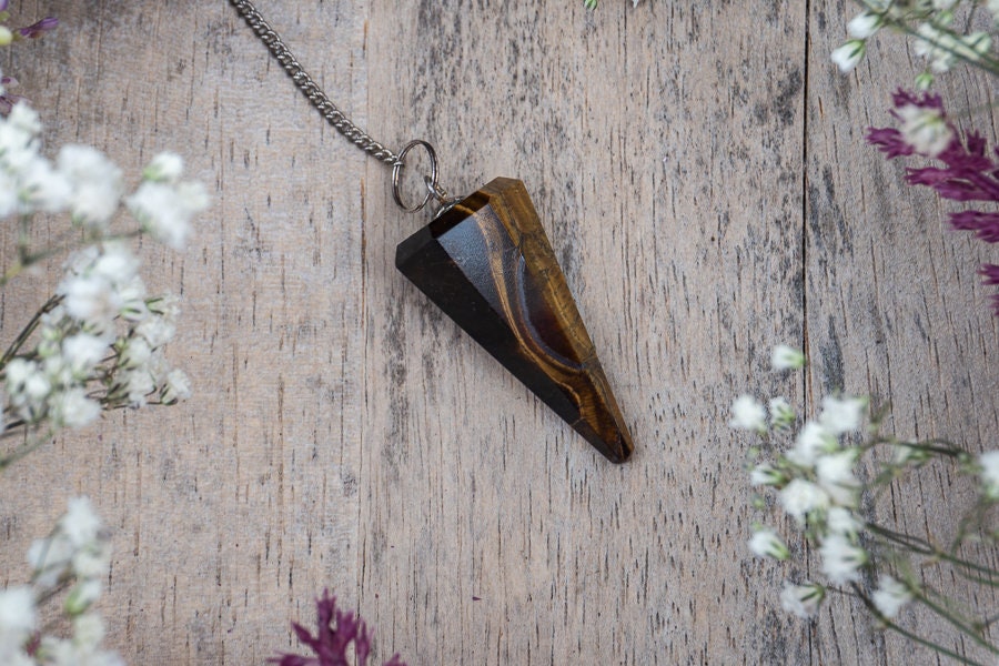 Pendule Radiesthésie Oeil de Tigre Wicca Divination Sorcellerie