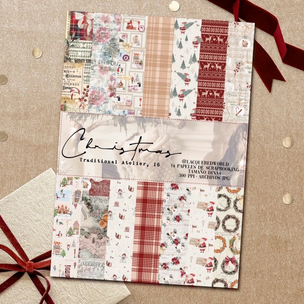 CHRISTMAS | Kollektion Dekorierte Aquarell-Texturpapiere zum Bedrucken für Scrapbooking, Karten, Projekt Leben, Basteln, Karten