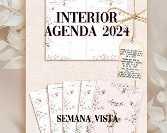 INTERIOR DE AGENDA - Semana Vista - 2024 · Agenda semanal, planner, bullet journal, planner anual, organización, mes vista, tracker...