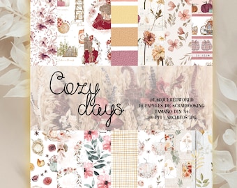 Colección Scrapbooking COZY DAYS | Papeles decorados para imprimir para scrapbooking, tarjeteria, project Life, manualidades, card making..
