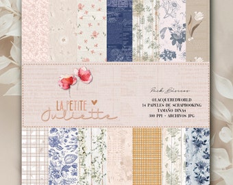 Collection La Petite Juliette BASICOS | Decorated papers to print for scrapbooking, cards, project Life, crafts, card making