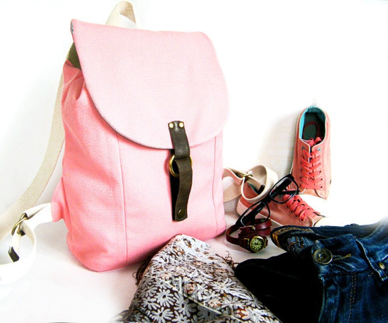Backpack purse Pink large backpack Womens canvas travel bag Etsy