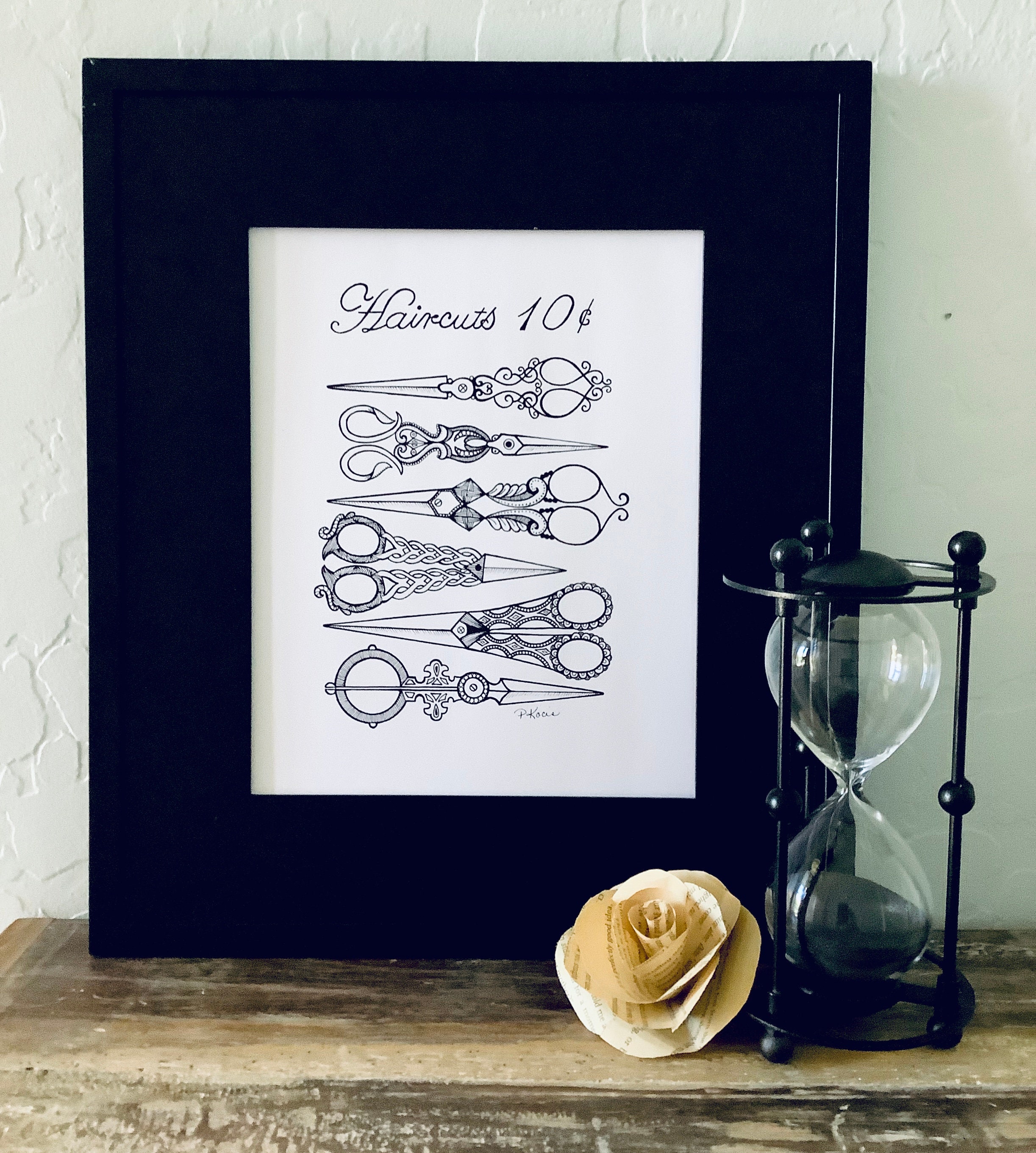 Black and White Scissors Drawing Art Board Print for Sale by Cam