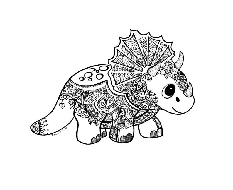 Dinosaur Zentangle Art Drawings Pen and Ink Black and Etsy