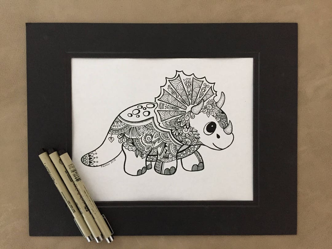 Dinosaur, Zentangle, Art, Drawings, Pen and Ink, Black and White, Hand