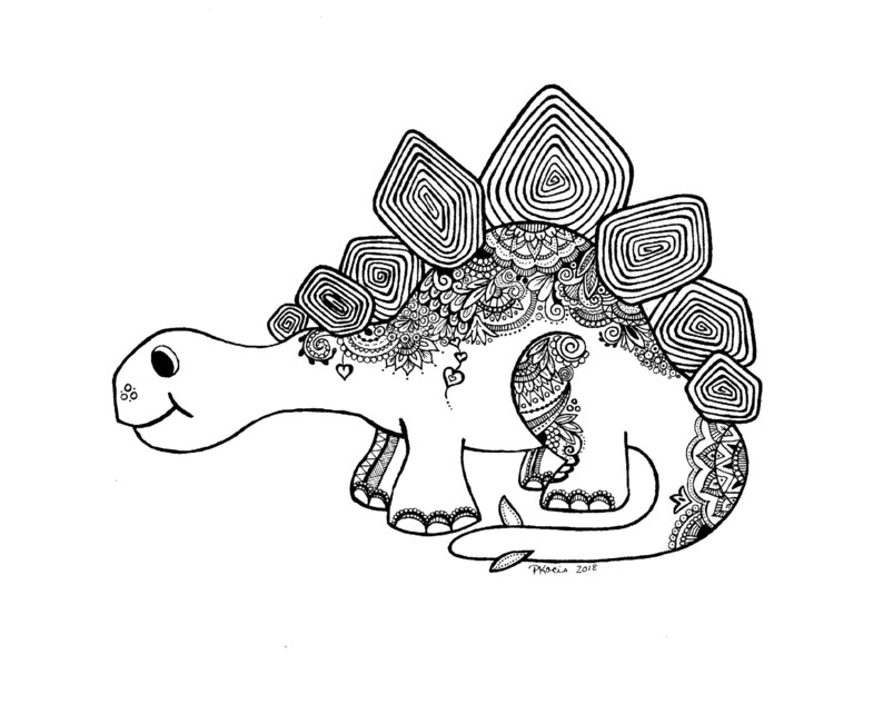 Dinosaur Zentangle Art Drawings Pen and Ink Black and Etsy