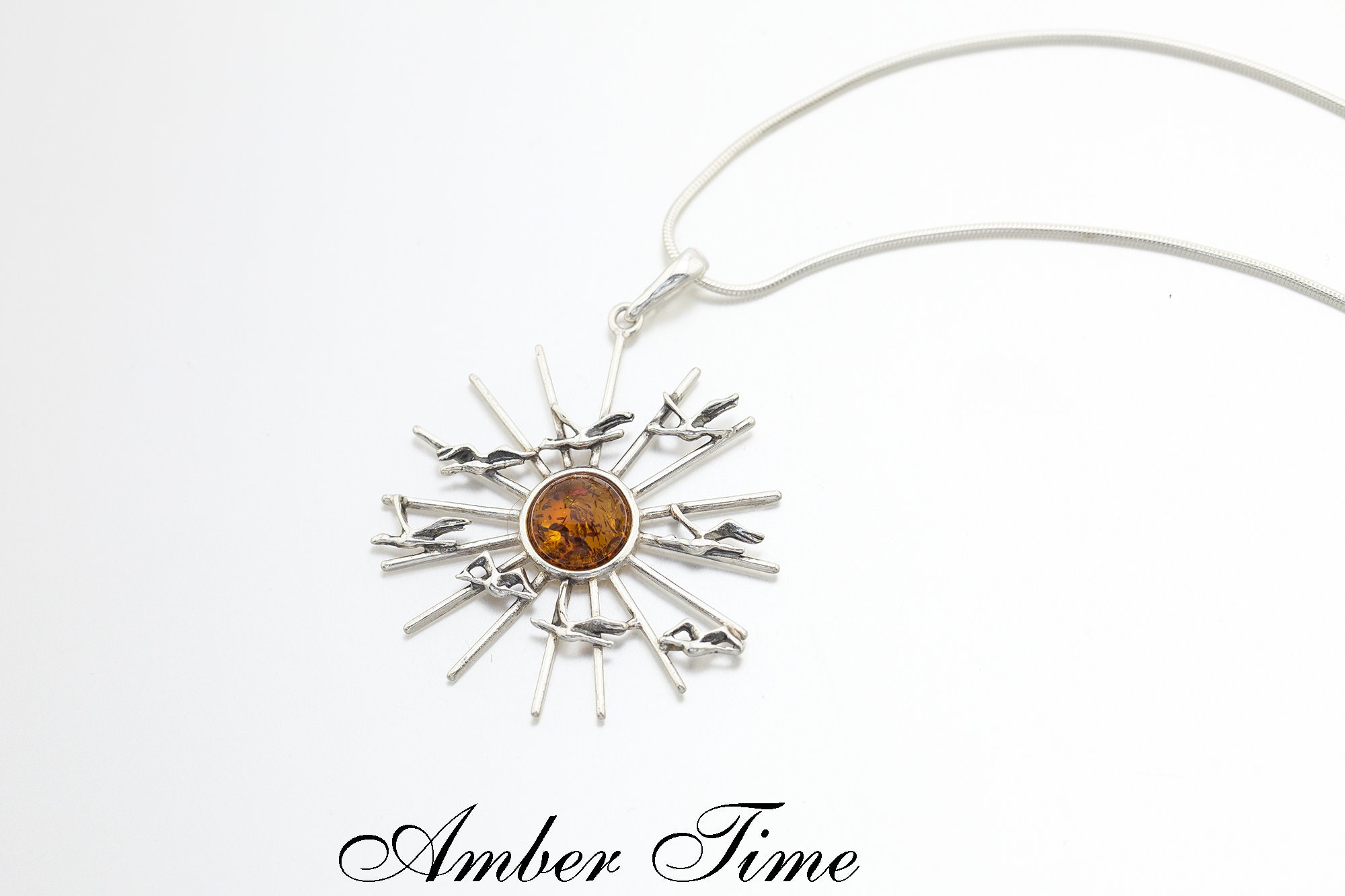 ZB0287 Birds Natural Baltic Amber Pendant & Sterling Silver 925. FREE COURIER SHIPMENT