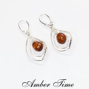 KB0261 Oval. Natural Baltic Amber Oval Dangle Earrings & Sterling Silver 925. Classic Amber Earrings. FREE COURIER SHIPMENT