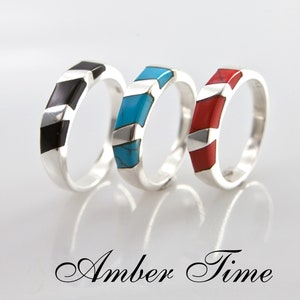PK0004 Turquoise, Red Coral or Black Onyx & Sterling Silver 925 Ring