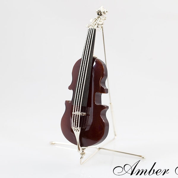 MB0208 Cello Amber Broche & Sterling Zilver 925. Handgemaakt in Polen. GRATIS KOERIERVERZENDING