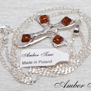 ZB0045 Kruis. Natuurlijke Baltische Amber Kruishanger & Sterling Zilver 925