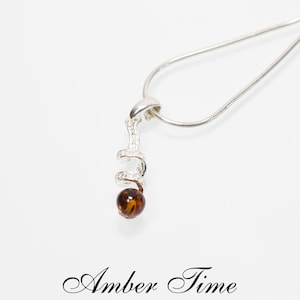 ZB0077 Amber Ball Pendant. Cognac Amber & Sterling Silver 925. Classic Amber Pendant. Amber Ball