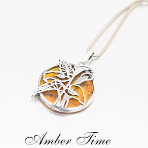 ZB0307 Calla Lily Pendant with Genuine Baltic Amber and Sterling Silver 925.
