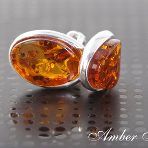 SB0009 Amber Drops. Natural Baltic Amber Drop Stud Earrings & Sterling Silver 925