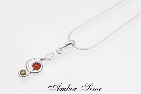 Treble Clef Pendant Earrings Set Sterling Silver Natural Amber Jewelry Jewellery