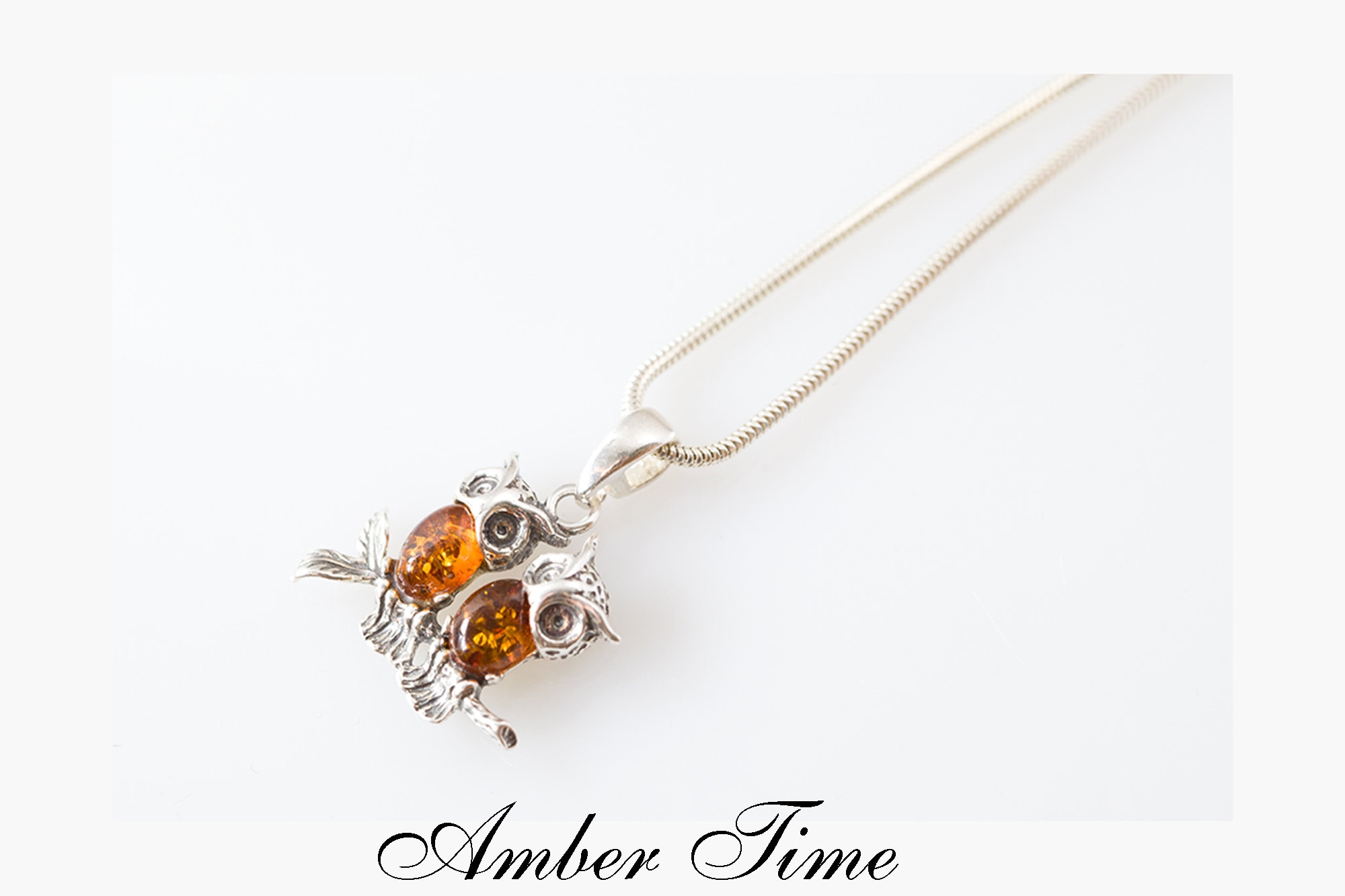 ZB0006 Amber Owls. Duo Amber Owl & Sterling Silver 925