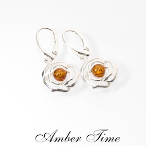 KB0305 Rose Natural Baltic Amber & Sterling Silver 925. Amber Rose