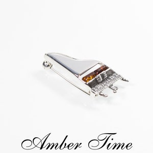 MB0167 Piano Amber Brooch & Sterling Silver 925, Gift for Musicians, Music Jewelry. FREE COURIER SHIPMENT