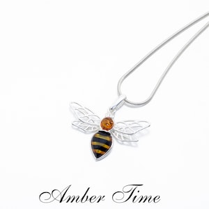 ZB0394 Amber Bee & Sterling Silver 925 Pendant. Silver Bee. Genuine Baltic Amber. Silver Insect