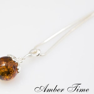 ZB0185 Amber Ball Pendant. Cognac Amber & Sterling Silver 925. Hand-made Amber Ball. FREE COURIER SHIPMENT