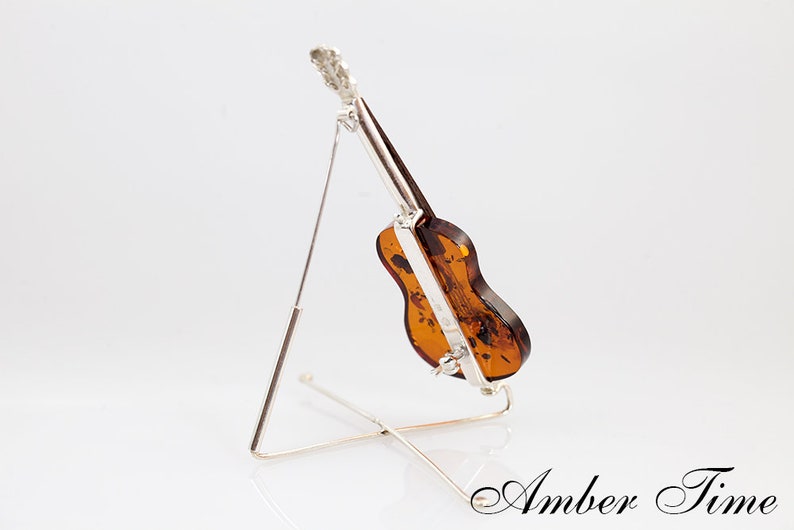 MB0205 Amber Classical Guitar Brooch /& Sterling Silver Ag925 Music Jewellery Gift for Musicians