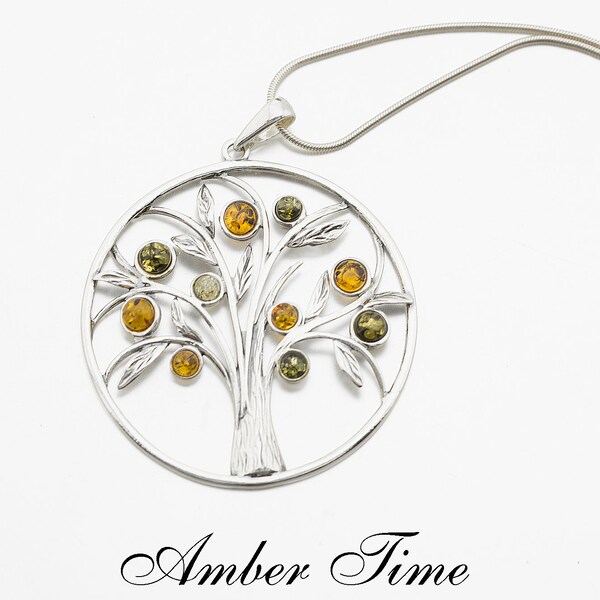 ZB0526 Pendentif arbre d'ambre et argent sterling 925. Arbre de vie. EXPÉDITION PAR COURRIER GRATUITE