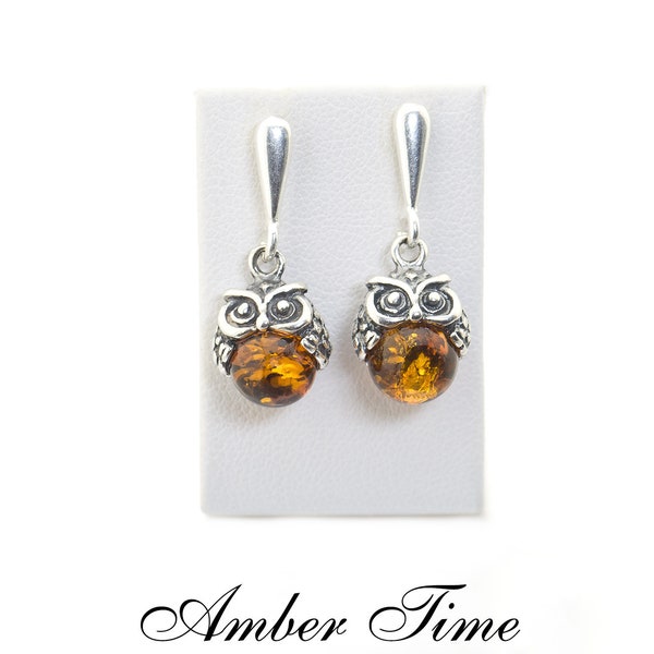 Sterling Silver Owl Heart Dangle Earrings – .925 Silver Hook Earrings, No Stone