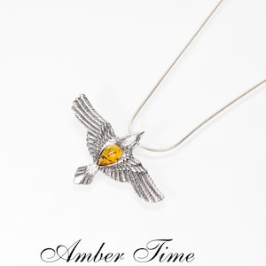 ZB0374 Eagle. Natural Baltic Amber Pendant  & Sterling Silver 925. FREE COURIER SHIPMENT