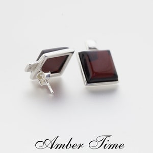 SB0284 Natural Baltic Amber Rectangular & Sterling Silver 925
