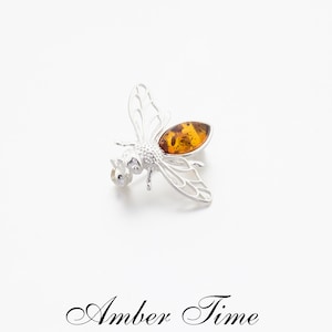 MB0194 Amber Bee Brooch & Sterling Silver 925. FREE COURIER SHIPMENT
