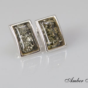 SB0004  Natural Baltic Amber Modern Rectangular Stud & Sterling Silver 925. Modern Amber Studs