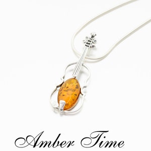 ZB0216 Viool Cognac Amber Hanger & Sterling Zilver 925.