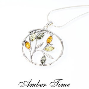 ZB0399 Flower. Floral Theme Multicolour Amber Pendant & Sterling Silver 925. Silver Flower. FREE COURIER SHIPMENT
