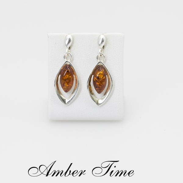 SB0274 Natural Baltic Amber Stud Earrings &  Silver 925. Classic Amber Earrings.