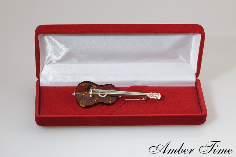 MB0205 Amber Classical Guitar Brooch /& Sterling Silver Ag925 Music Jewellery Gift for Musicians