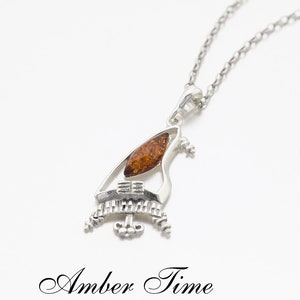 ZB0202 Piano Amber Pendant & Sterling Silver 925. Amber Piano. Gift for Musicians. Music Jewelry