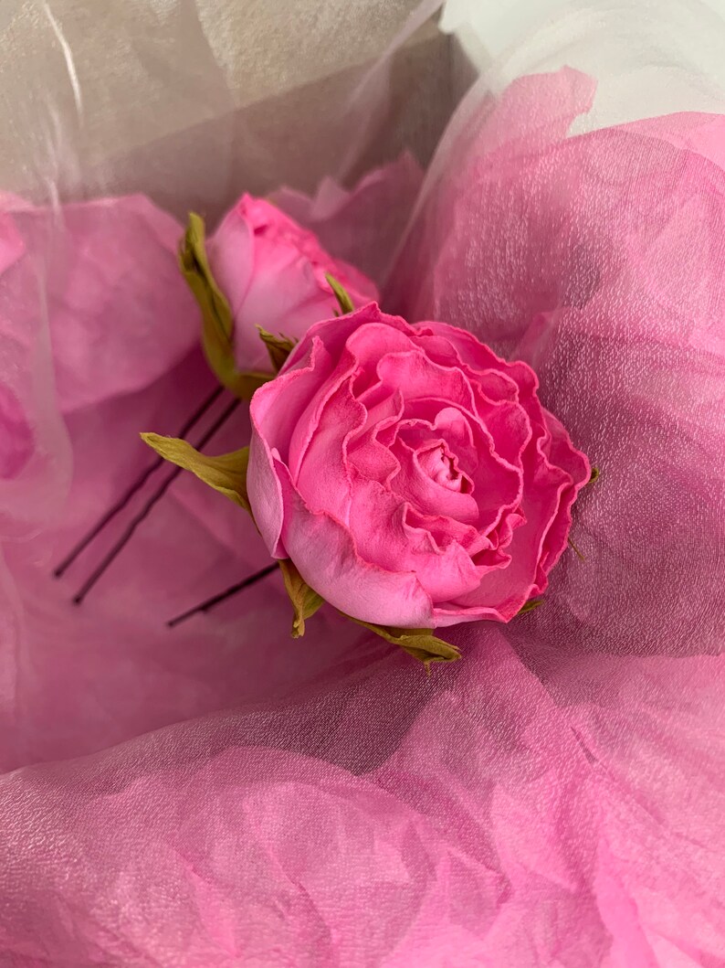 Rose Pink Hair Pins Bridal Flower Hair Pin Wedding Headpiece Etsy