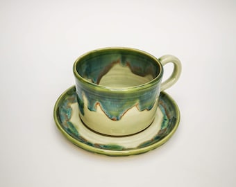 Cup and saucer, hand thrown, tea cup, coffee cup, table ware, breakfast cup