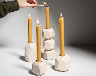 White Geometric Tapered Candlestick Holder