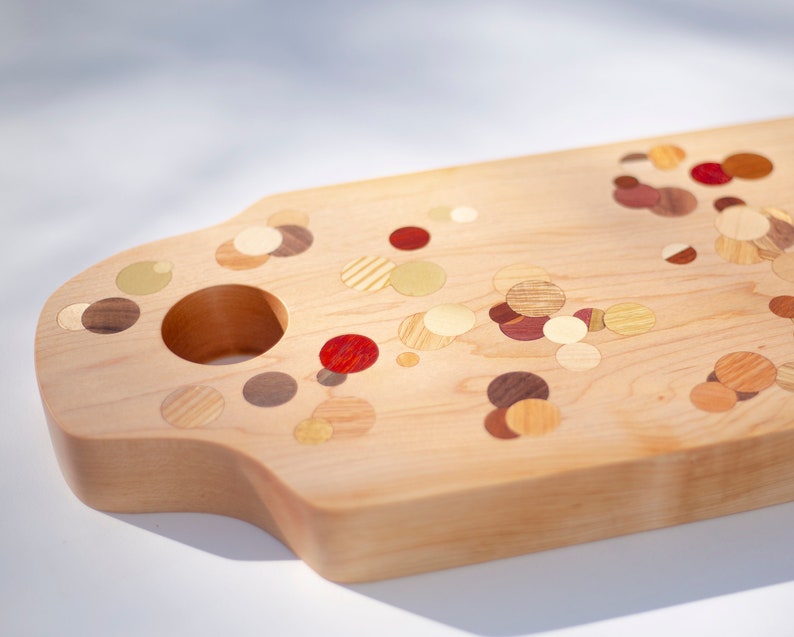 Maple Multi Color Polka Dot Inlay Kitchen Board with Handle Hole image 2
