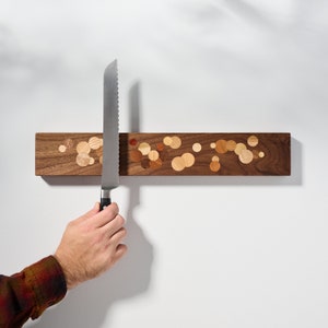 Multi Color Polka Dot Inlay Walnut Wall Mounted Magnetic Knife Holder