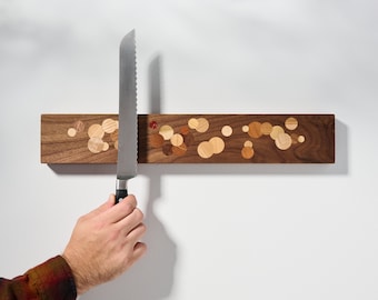 Multi Color Polka Dot Inlay Walnut Wall Mounted Magnetic Knife Holder